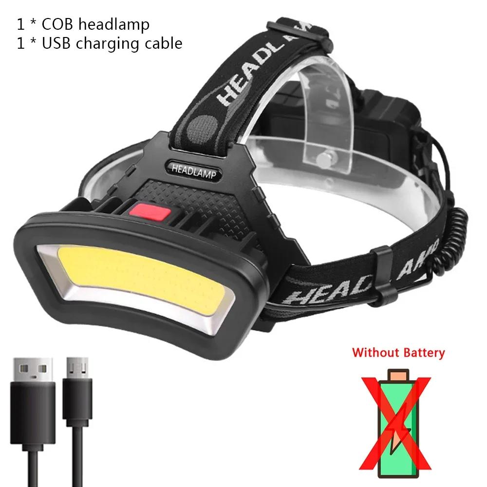 

COB LED Wide Headlamp Wide Range Lighting USB Rechargeable LED Wide Angle Headlight with Battery Level Display 2*18650 Batteries black