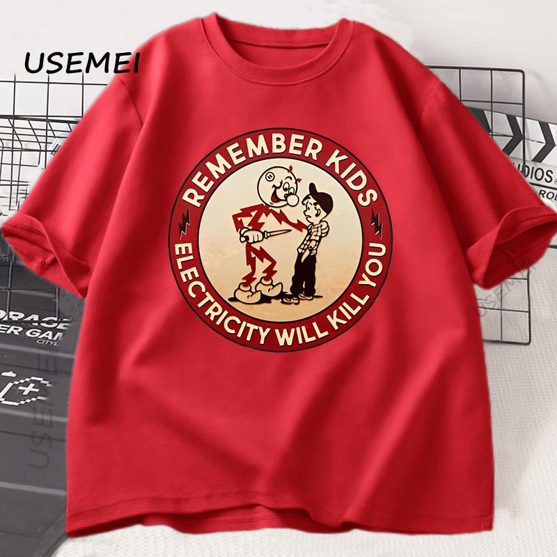 

Помните, дети, электричество убьет вас футболка мужская женская хлопковая с коротким рукавом футболка повседневная с круглым вырезом мужская одежда M