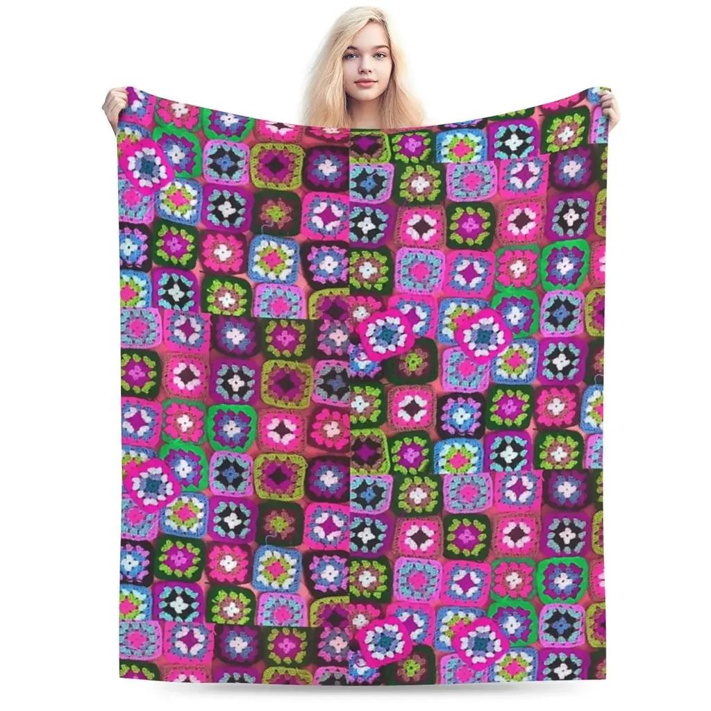 Coperta all'uncinetto Coperte vintage Granny Square Coperta calda in flanella Copriletto per letto Soggiorno Picnic Viaggio Casa Divano