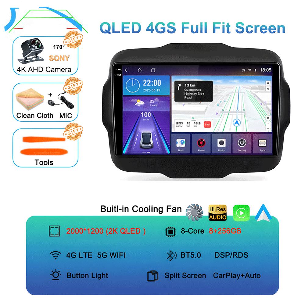 Car Radio Android 14 Carplay For Jeep Renegade 2016 2017 2018 2019 2020 Navigation GPS Multimedia Player Stereo WiF+4G 360Camera