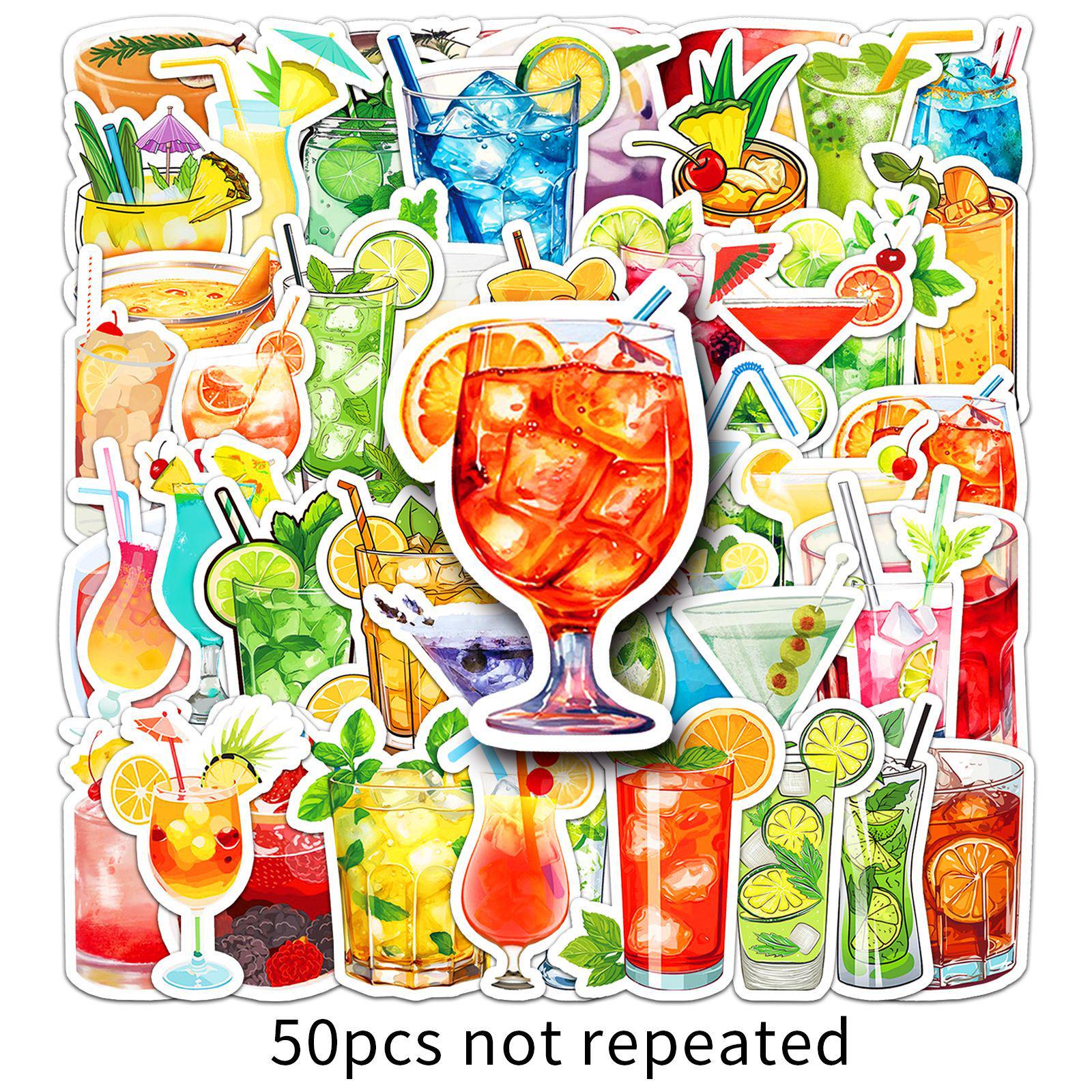 50PCS Creative Cartoon Cocktail Stickers - Fresh Style, Waterproof for Phone Cases, Computers, Journals