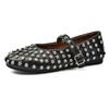 Luxury Crystal Rhinestone Fishnet Ballet Flats Woman Brand Design Rivet Studs Mesh Mary Jane Shoes Ladies Summer Cut Out Loafers
