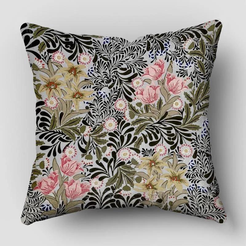 William Morris Pillow Cover Bedroom Home Office Decorative Pillowcase Square Zipper Pillow Cases Satin Fabric Eco-Friendly