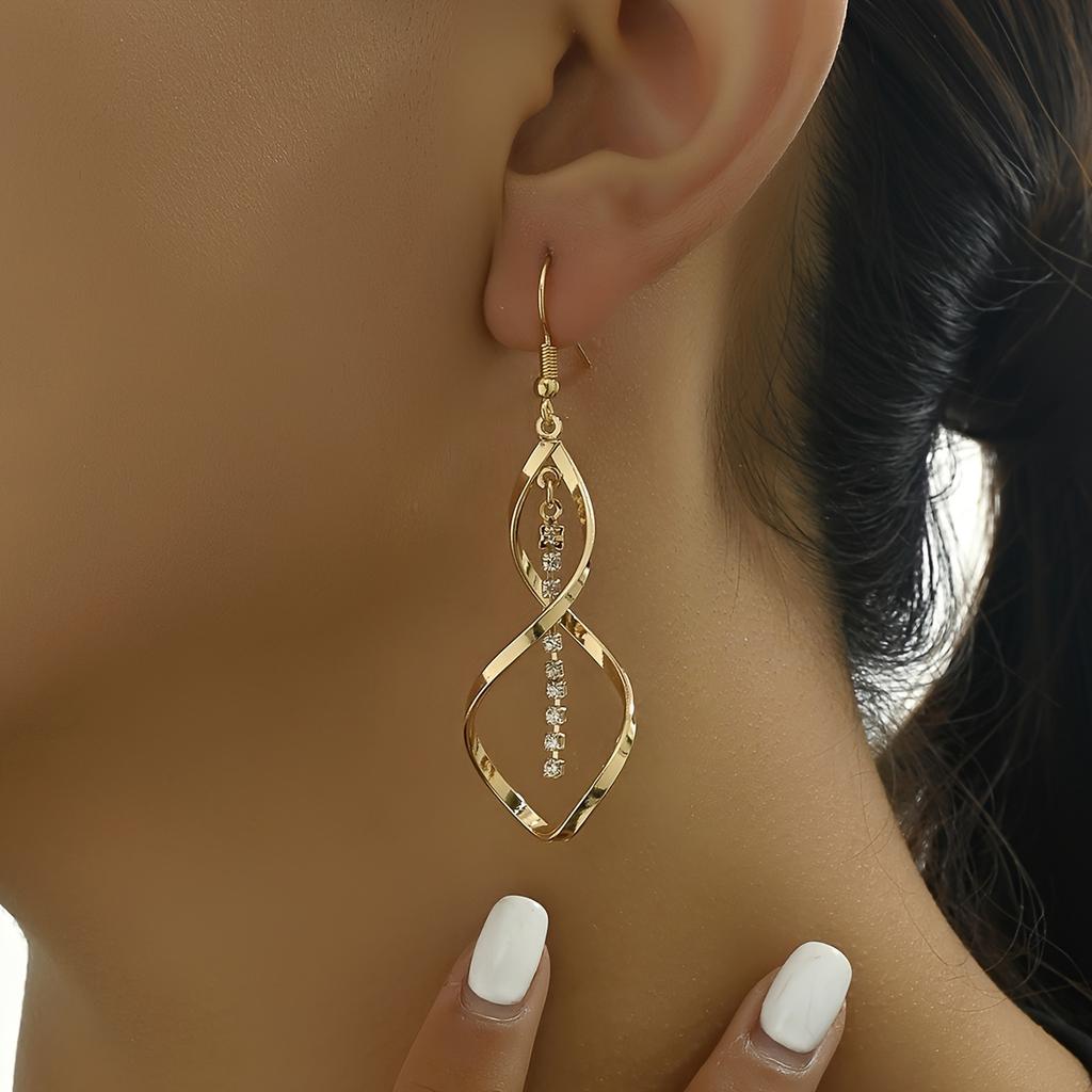 Women's Spiral Earrings - Elegant Interlocking Loop Design with Synthetic Gemstones, Suitable for Daily and Party Wear, Exquisite Metal Earrings