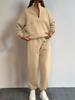 2025 European Autumn/Winter Fashion Zipper Lapel Solid Color Casual Two-Piece Set