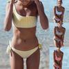 Women Swimwear Striped Bikini Set One Shoulder Bandage Pushed Up Paded Bikinis Swimsuit