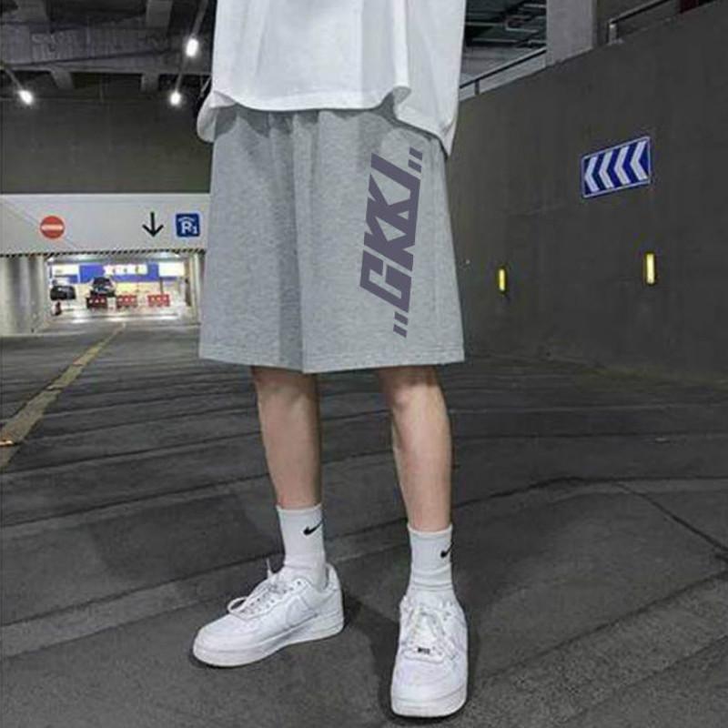 

Летние шорты, мужские брендовые свободные студенческие спортивные штаны с пятью точками, тонкие пляжные шорты M серый