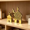Gold Acrylic Table Art 3PCS Ramadan Golden Castle Ornament, Hollow Mosque Design, Thick Wood And Decorative Wooden Signs Desktop Accents, Religious