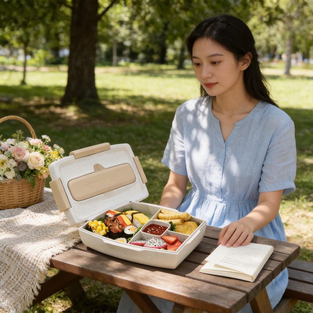 Wheat Straw Bento Box With Sealed Compartments For Adults And Office Lunches