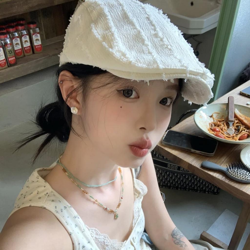 Japanese Niche Rough Edge Forward Hat Women'S Spring And Summer Versatile Solid Color Beret Literary And Retro Newsboy Painter Hat