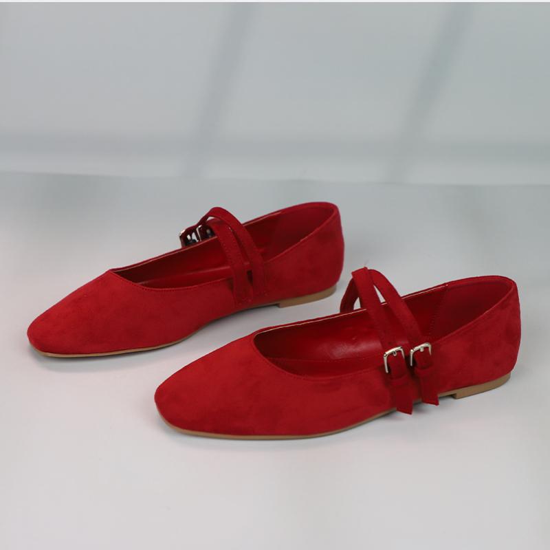 Fashion 2025 Spring Designer Mary Janes Shoes for Women Double Thin Strap Buckle Daily Light Flannel Round Toe Chic Ladies Ballet Flats