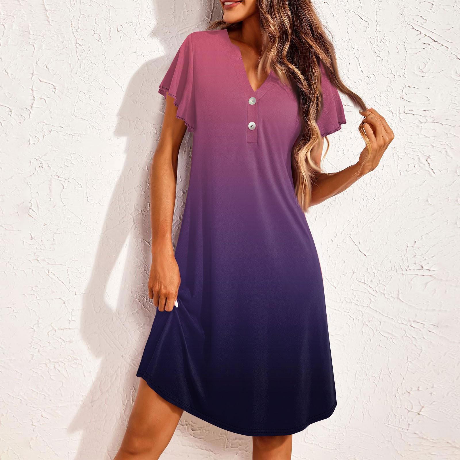 

Женская модная расклешенная пижама с коротким рукавом и V-образным вырезом, повседневное платье с градиентом на пуговицах XXL
