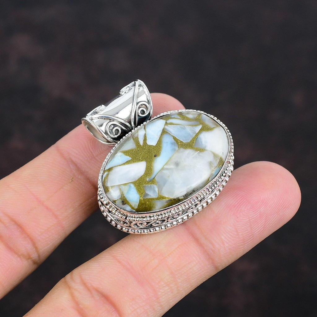 Copper Larimar Pendant 925 Sterling Silver Pendant Genuine Gemstone Pendant Handmade Jewelry Vintage Pendant Gifts For Wife Designer Jewelry