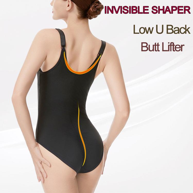 Women's Seamless V-Neck Bodysuit: X-Type Tummy Control, Open Crotch, Push-Up Shaper