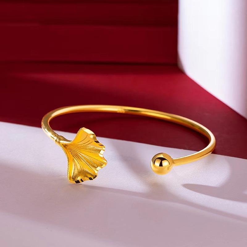 Позолоченный браслет-манжета с листом гинкго для женщин - Элегантный, простой и изысканный подарок Open, Adjustable