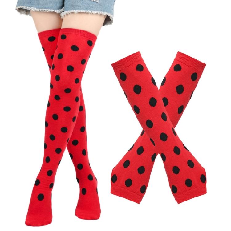 Cosplay Thigh High Long Socks for Women Girl Over Knee Stockings and Arm Warmers Insect Dots Print Costume Accessories