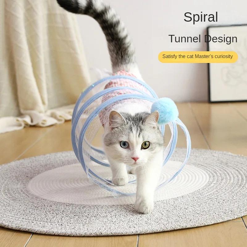 Cat Toys Cat Tunnel Teaser Bite Resistant Self Relief Mouse Feather Lagoon Collapsible Pet Tunnel Toys Cat Supplies