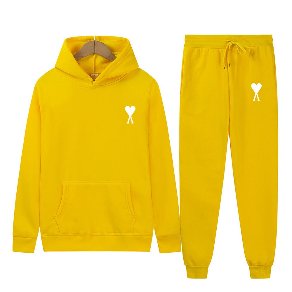 Spring Tide Brand Aml Classic Big Love Printing Men and Women the Same Couple Hooded Sweater Set