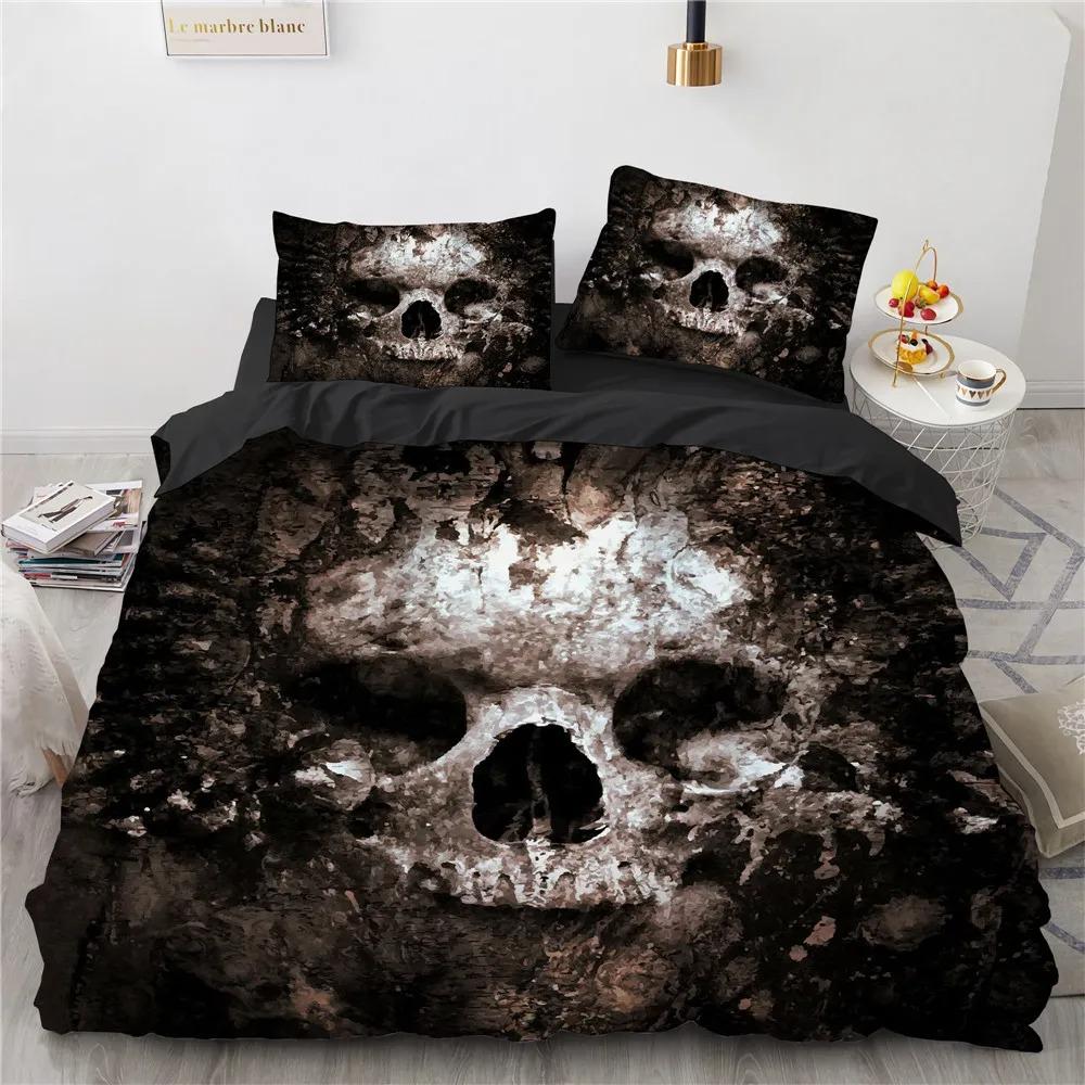 Set Biancheria da Letto Teschio Cappello Nero Misura Queen Set Copripiumino Halloween Stile Moderno Set Biancheria da Letto Camera da Letto Copripiumino Federe