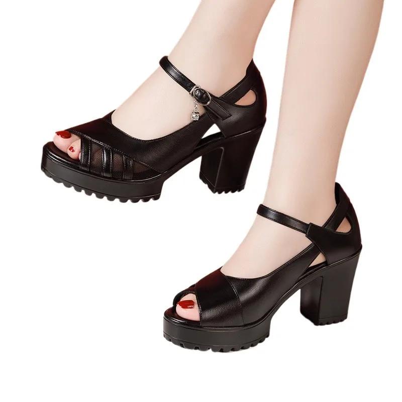 2025 Buckle Strap Women's Sandals New Open Toe Office and Career Summer Best Seller Comfortable Heeled Sandals Zapatos