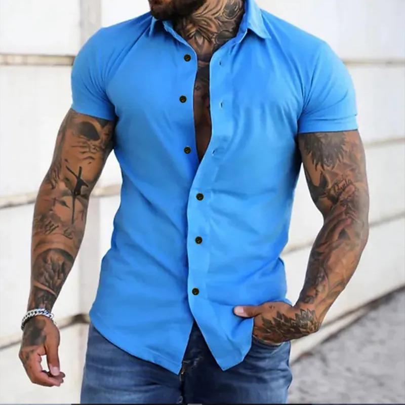 Summer Men's Slim Fit Solid Color Cardigan Short Sleeved Shirt Youth Casual Shirt Men's Clothing