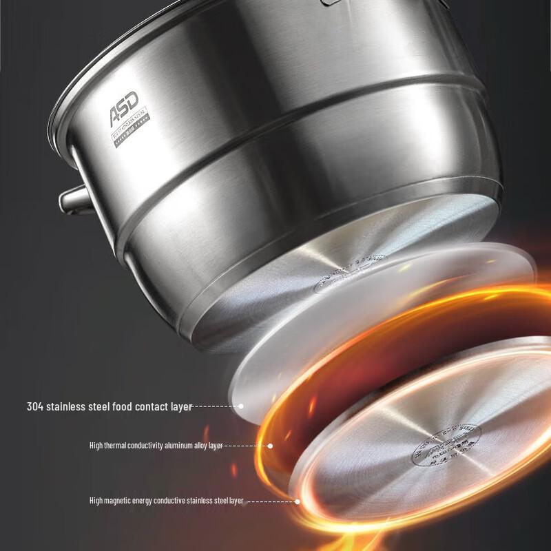 ASD 32cm 3-Layer 304 Stainless Steel Steamer Pot with High Domed Lid