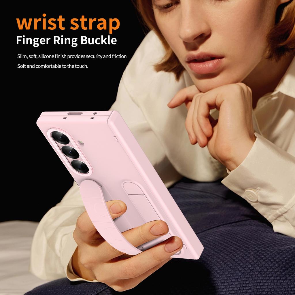 For Samsung Galaxy Z Fold7 5G Case Kickstand Wristband PC Phone Cover with Tempered Glass Film