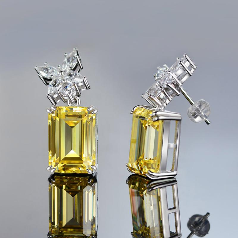 Gica Gema 925 Sterling Silver Yellow Square Shape Personalized Concise Earring For Women FineTemperament High Grade Jewelry Gift