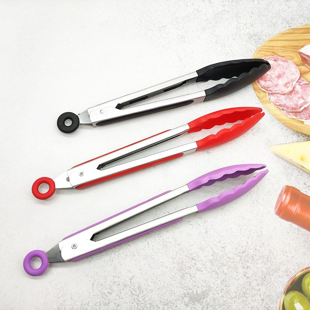 1PC Anti-slip Kitchen Tongs BBQ Stainless Steel Silicone Tip Salad Bread Serving Tool Non-Stick Kitchen Barbecue Food Clamp