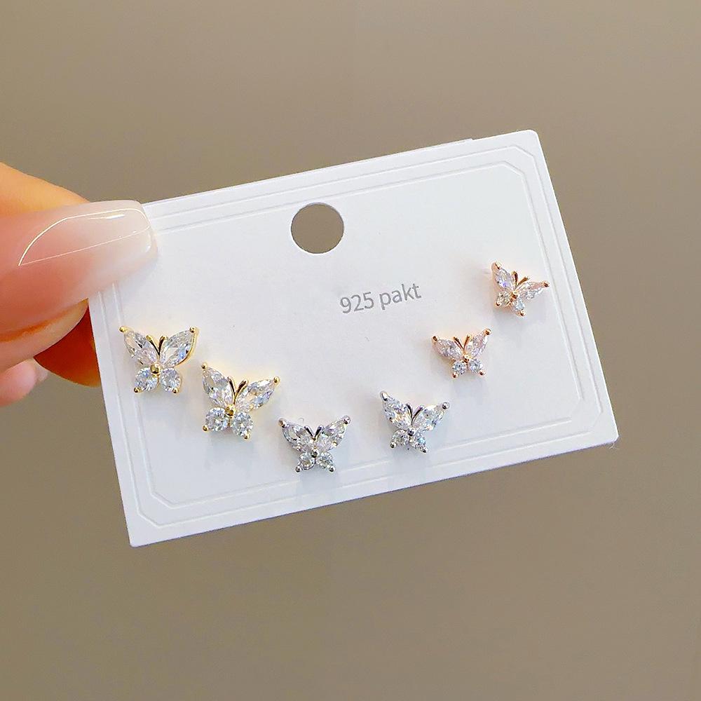Cross-Border Fashion: Geometric Heart & Butterfly Earrings Set with S925 Silver Needle