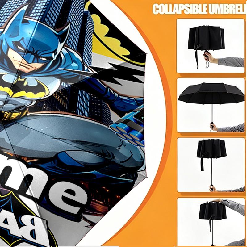 Custom Name Personalized Batman Print Umbrella, Auto Open Close, 8‑Rib Sturdy Frame, Commute Camping Hiking Use, Birthday Gift