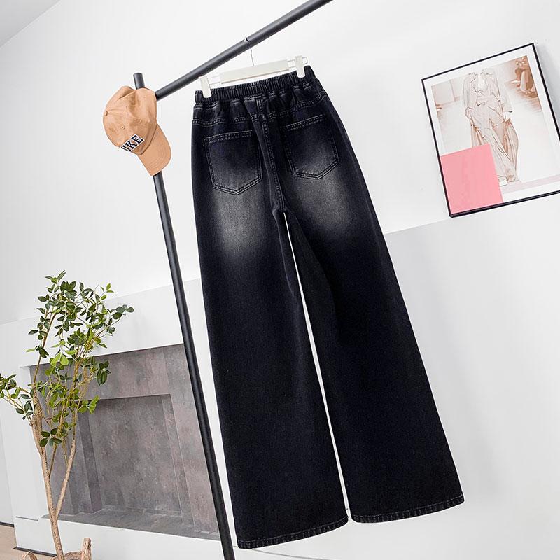 DIMANAF 2025 Plus Size Autumn Basic Elastic Jeans New Pants Women Loose Denim Trousers Big Casual Black Pants 6XL