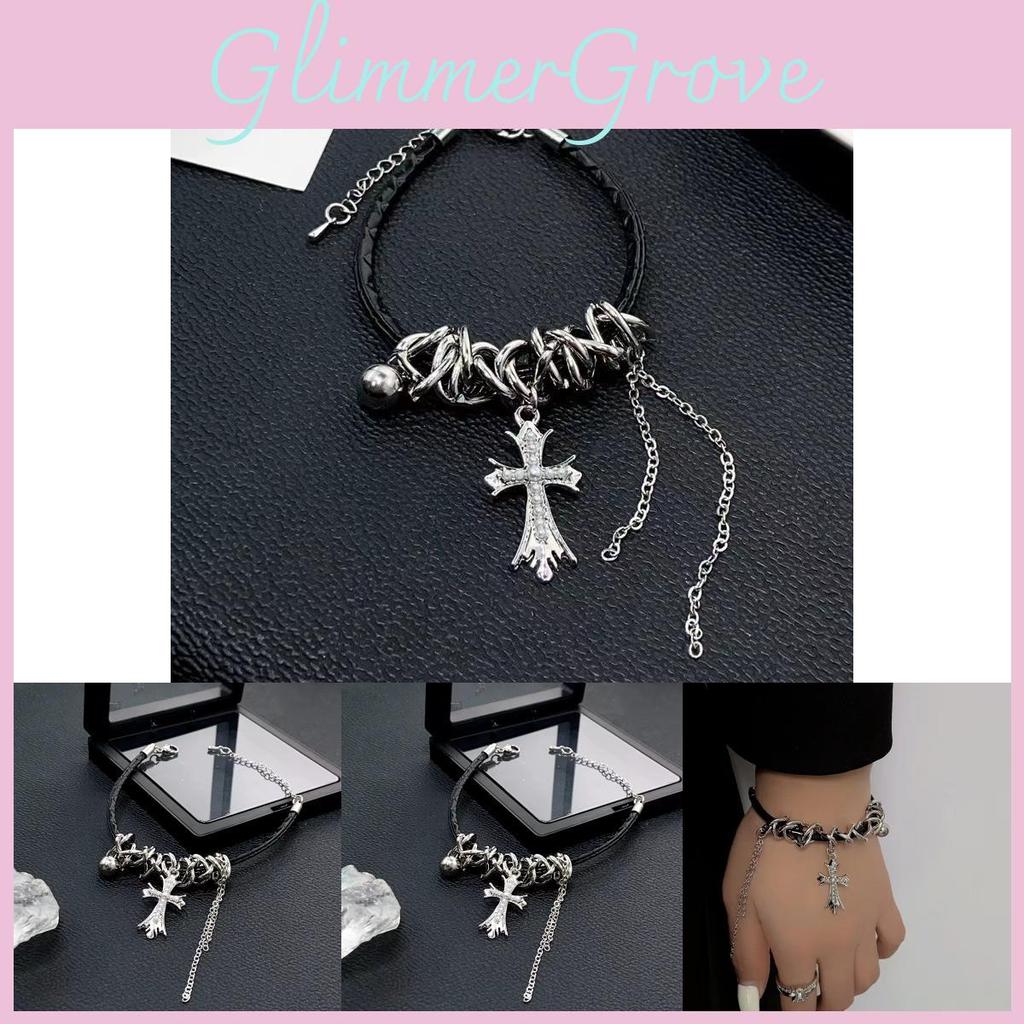 Fashionable Asymmetrical Cross Tassel Leather Bracelet For Women Trendy Sweet Cool Design