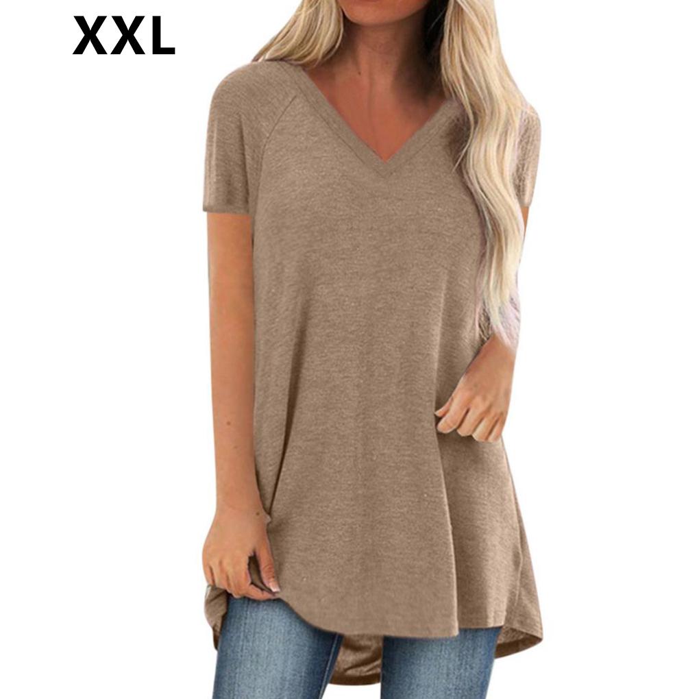 Women's Short Sleeve T Shirt Plus Size Tops Casual V Neck Tunic Loose Blouse