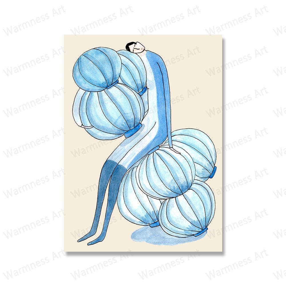 

Абстрактная женская фигура, художественная геометрическая картина на холсте, скандинавский плакат с принтом, цветочные настенные панно для ванной для гостиной, украшения дома 21x30cm No Framed синий