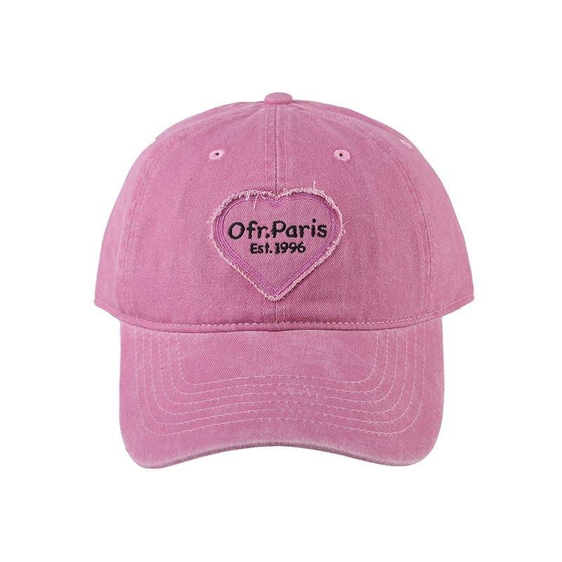 Retro Washed Cotton Letter Embroidered Cap Women Baseball Cap Casual Sun Protection Hat Hip Hop Dad Hat Y2K Pink Love Heart Caps