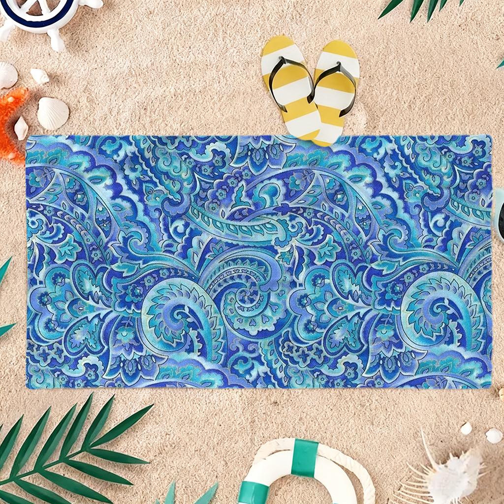 1PC Blue Mandala Patterns Print Beach Towel Quick-drying Towel Suitable for Seaside Pool Camping Vacation Yoga For Families