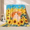 1PC Cat and Sunflower Flowers Print Blanket 4 Season Soft Fluffy Throw Kids Adult Quilt Sofa Throw Blanket  Travel Camping