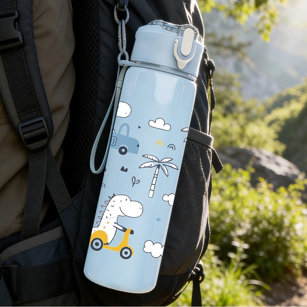 1PC Toy Car Transport Seamless Pattern 750ml Color Plastic Sports Water Bottle Leakproof Flip Straw Lid Suitable for Sports Office Home Use