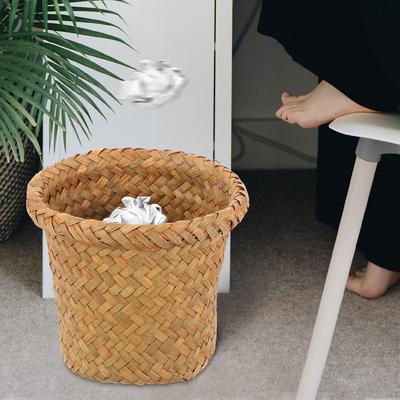 Woven Trash Basket Large Capacity Seagrass Wicker Design Sturdy Rustproof Frame for Home Office Hotel Restaurant Store Bedroom