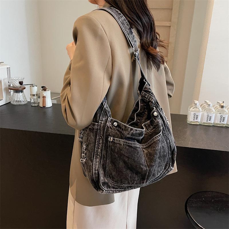 Japanese Retro Denim Shoulder Bag Women's Casual Lazy Wind Messenger Bag Literary and Simple Casual College Student Bag