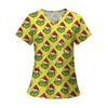 Women's Fashion Printed Short Sleeve V Neck Pattern Tops Pocket Working T-shirts