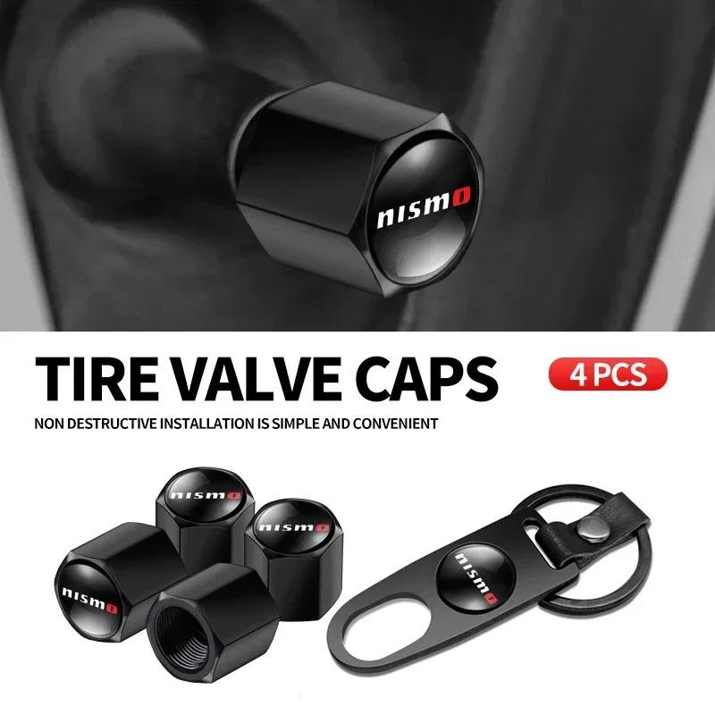 Car Logo Wheel Tire Valve Caps With Wrench Keychain For Nissan Qashqai J10 J11 Juke Micra X Trail Leaf Murano Pulsar Teana 350Z