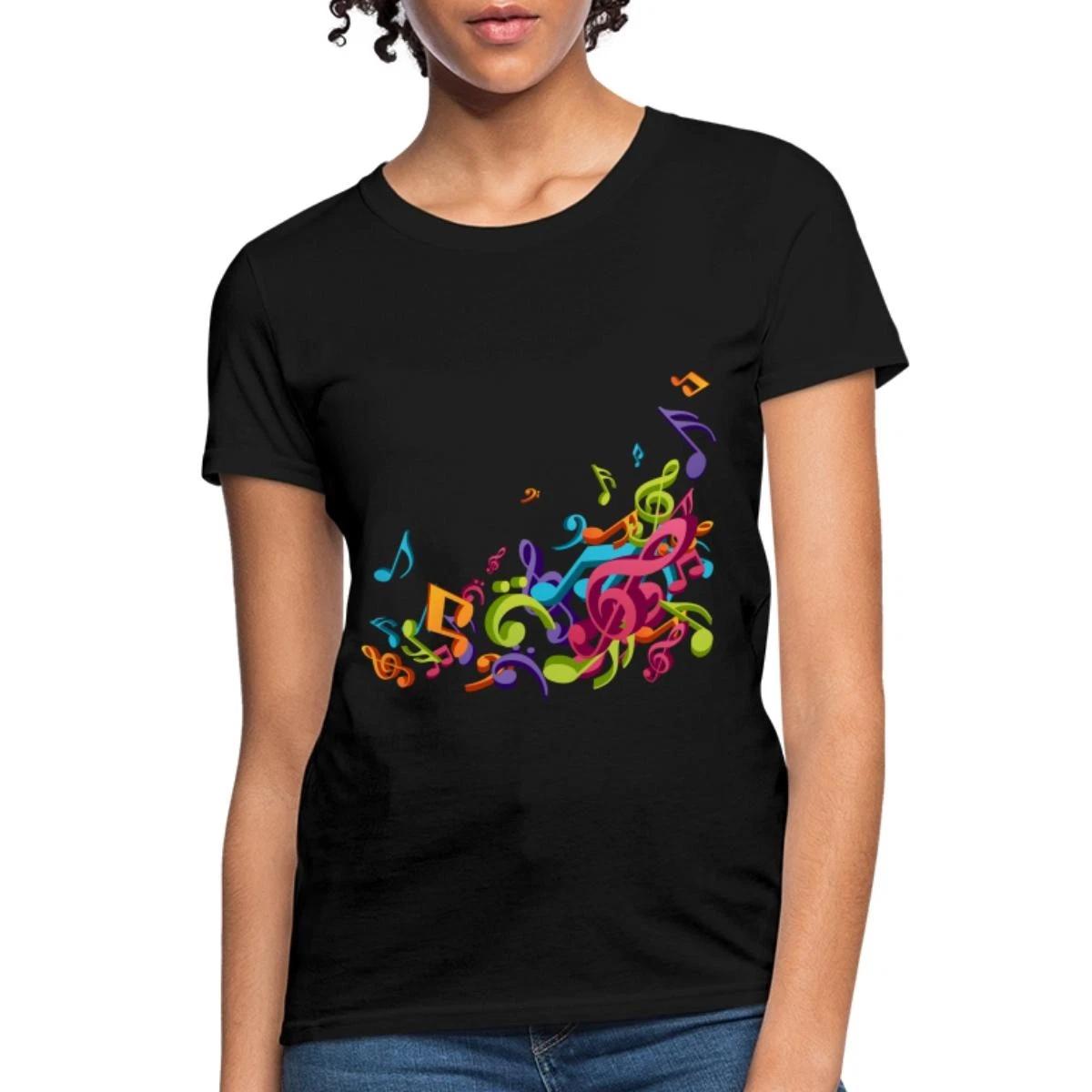 Music Notes Funky Multicolored Women s T-Shirt L