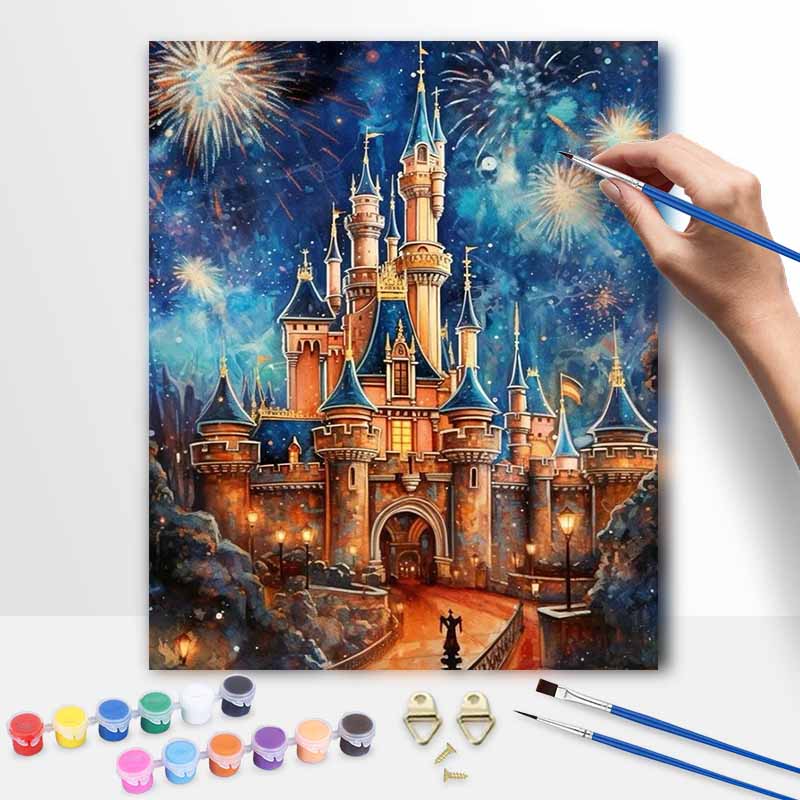 Disney digital oil painting magic castle fireworks night art handmade diy gift home decoration 20x30cm