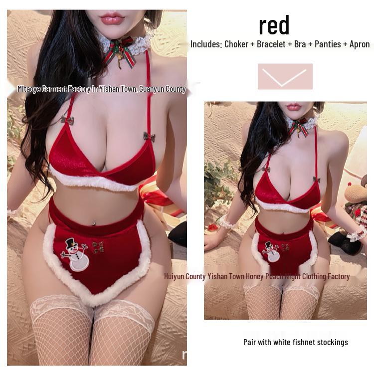 Festive Snowman Reindeer Role Play Lace-Up Bikini & Pajamas Set