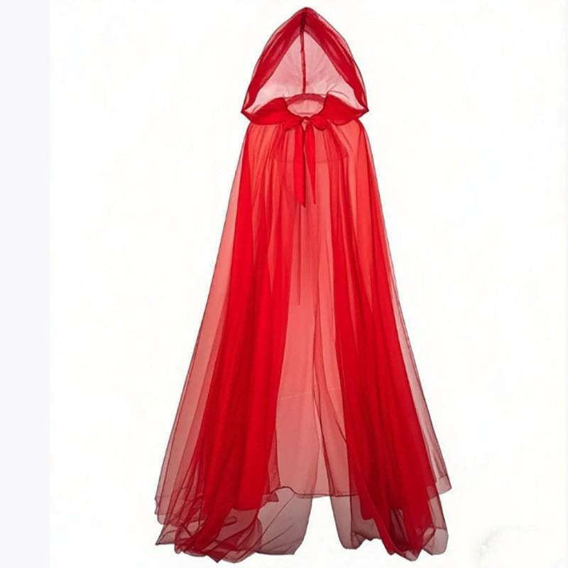 Halloween Witch Cloak With Hooded Tulle Cape Cosplay Costume Women Vampire Reaper Role Play Party
