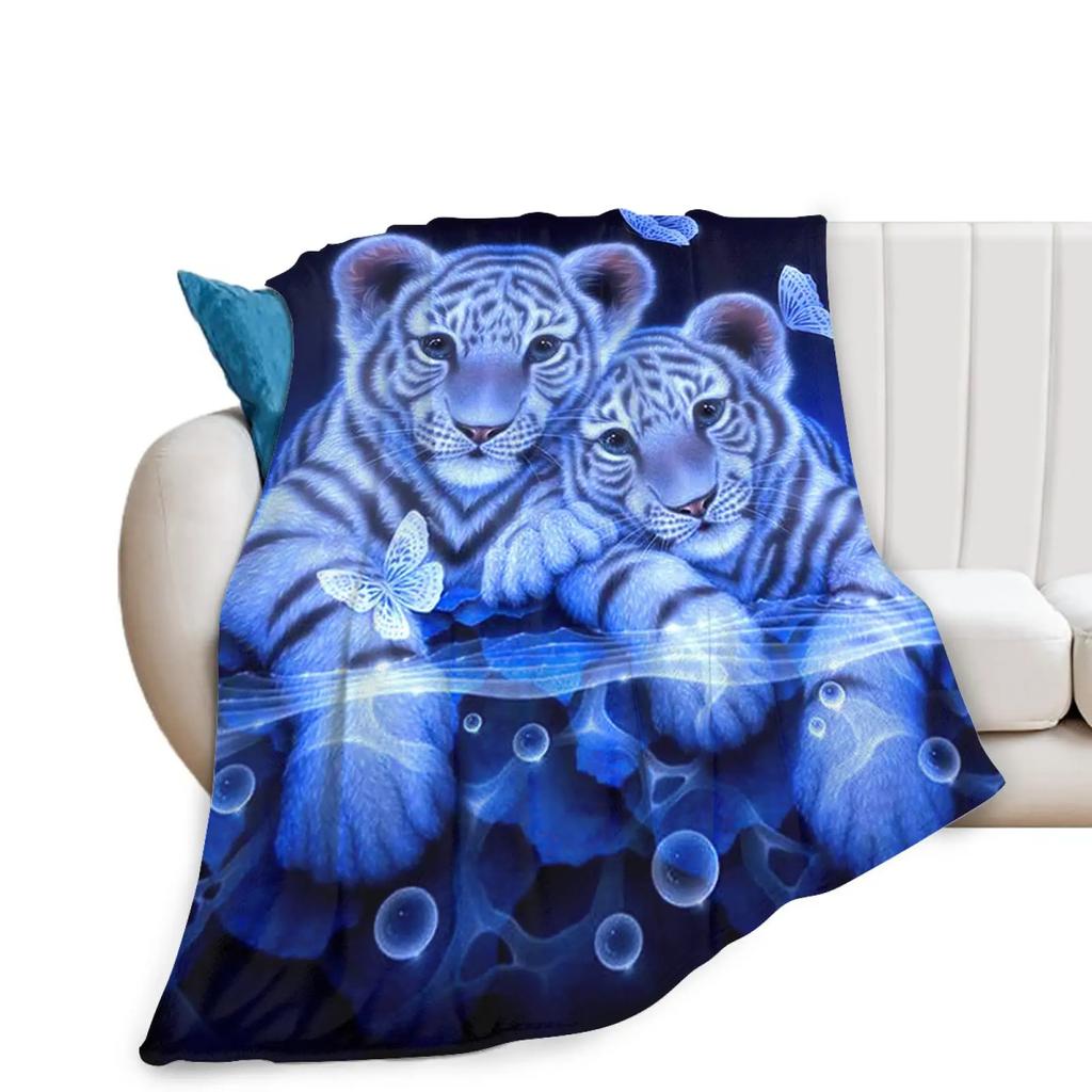 Coperta Plaid Tigre Bianco Morbida Accogliente Calda Coperta in Flanella Tigre Bianco Siberiano Sotto La Notte Stellata Blu Coperte per Divano Letto