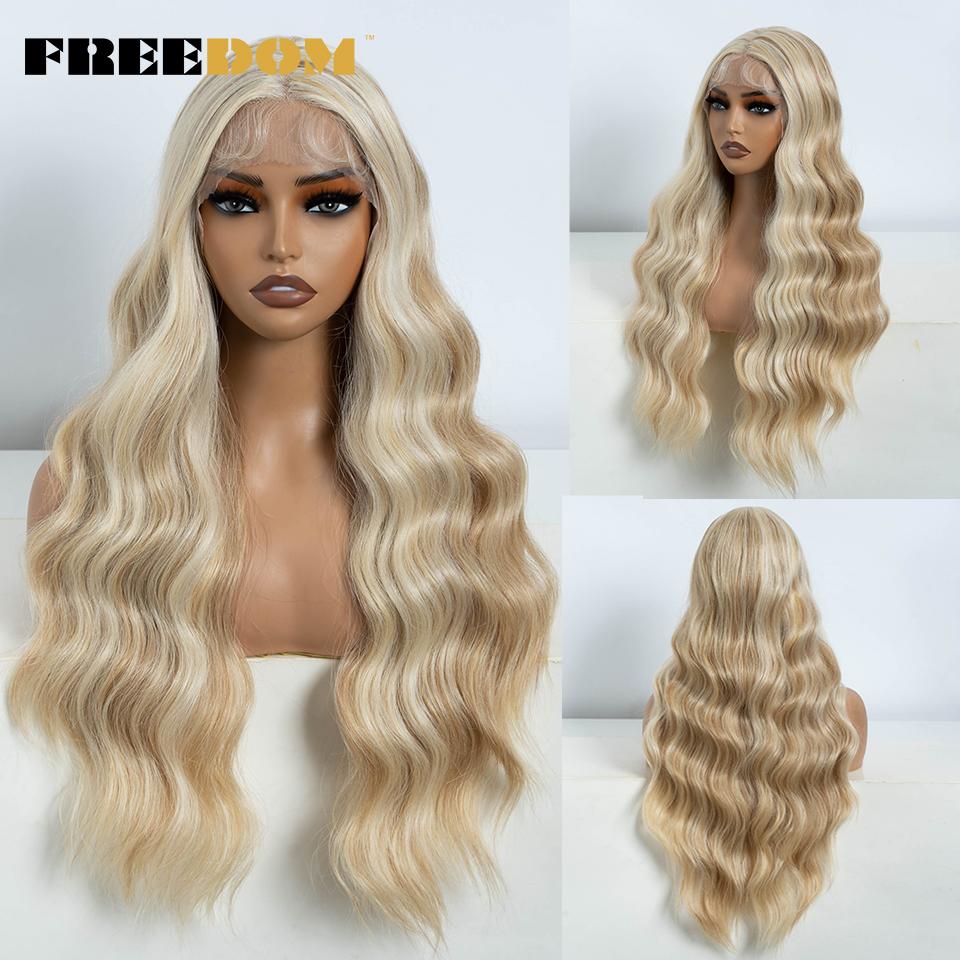 

FREEDOM Synthetic Lace Front Wig For Black Women Long Wavy 28 Lace Front Wig With Baby Hair Highlight Ombre Blonde Cosplay Wig (as the picture,28inches)