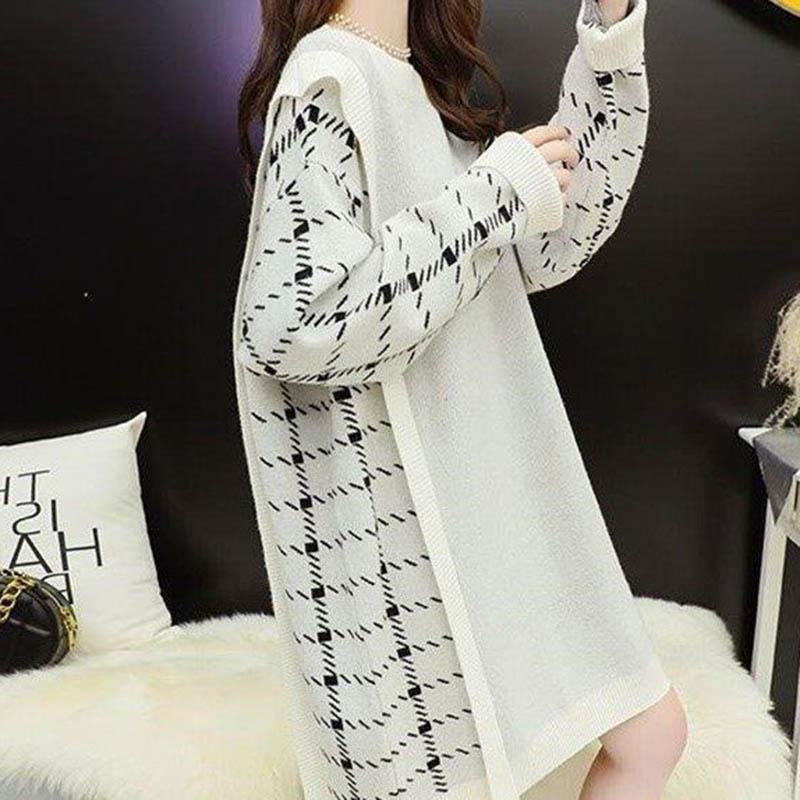 Dress for Woman Autumn Winter Cotton Plus Size Loose Casual Holiday Knitted Jumper Knee-length Long-sleeved Dresses